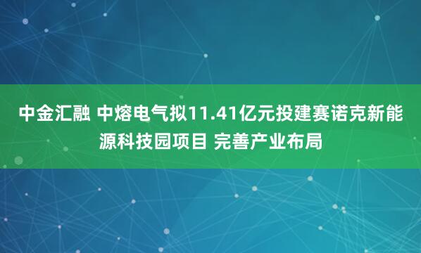 中金汇融 中熔电气拟11.41亿元投建赛诺克新能源科技园项目 完善产业布局